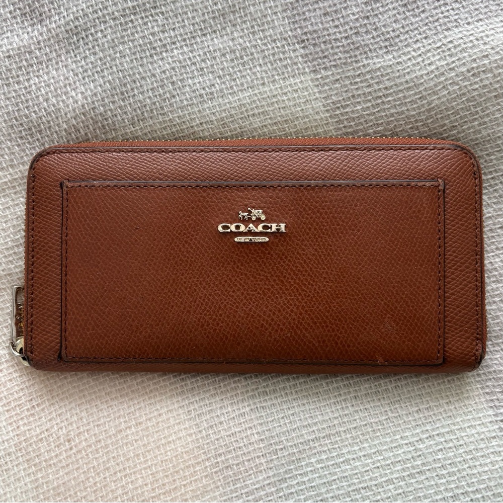 Coach Saddle Brown Leather Zip Wallet
